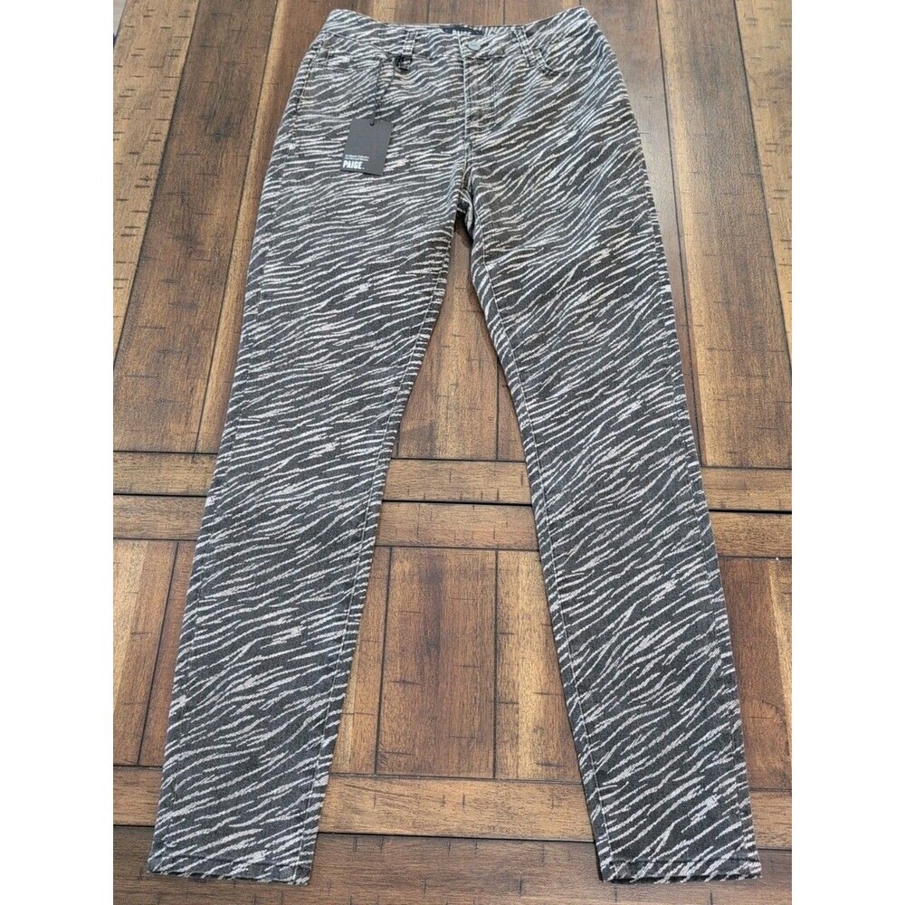 NWT Paige Hoxton Ultra Skinny Black Zebra Striped Cotton Blend Pants Women's 28
